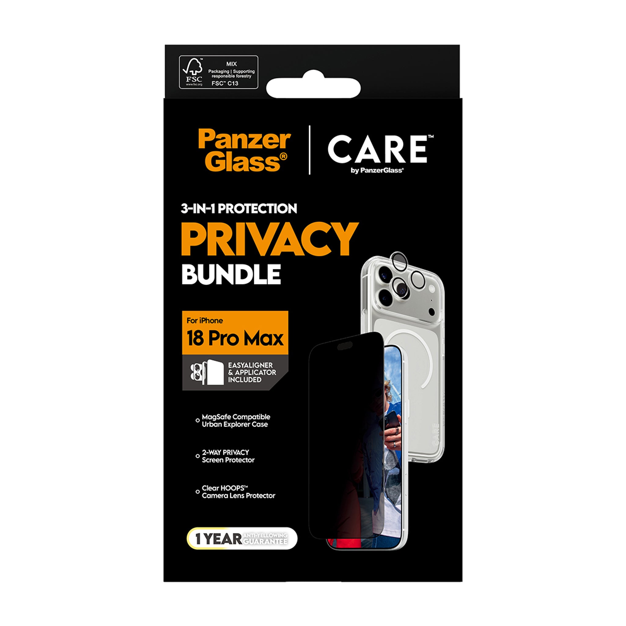 PanzerGlass® | CARE™ by PanzerGlass® Privacy Flagship 3-in-1 Pakke iPhone 18 Pro Max